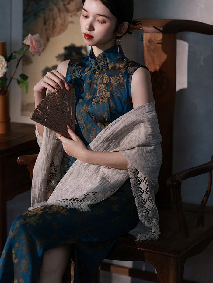 深藍の花模様チャイナワンピース DQLS manusmachina 深藍の花模様チャイナワンピース – ManusMachina