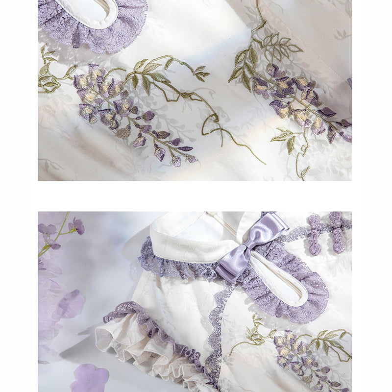 藤の花の刺繍チャイナジャンパースカートと刺繍ショートジャケット[2023年5月中旬発送予定]