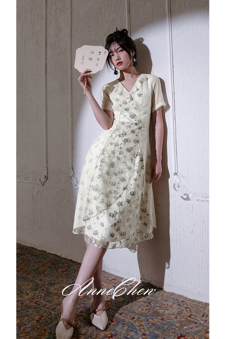 Black shadow flower embroidery elegant dress