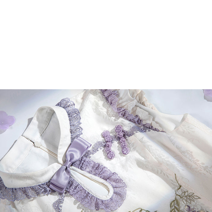 藤の花の刺繍チャイナジャンパースカートと刺繍ショートジャケット[2023年5月中旬発送予定]