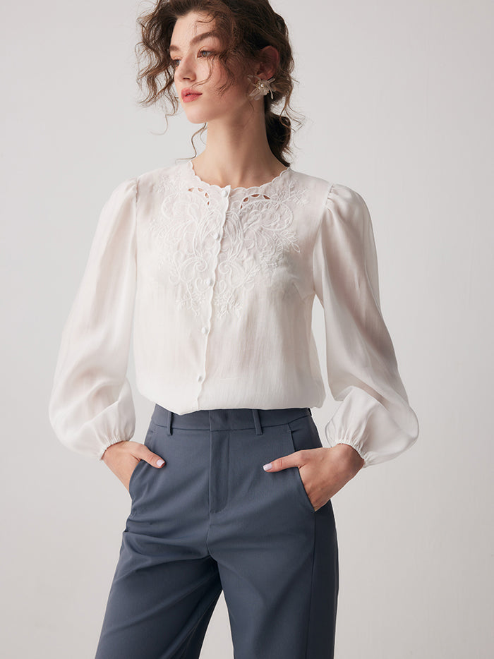 French blouse with ivy embroidery
