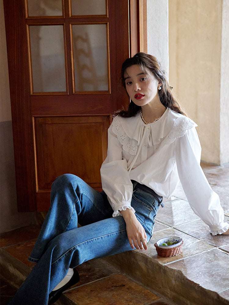 Girl's Embroidered French Retro Blouse