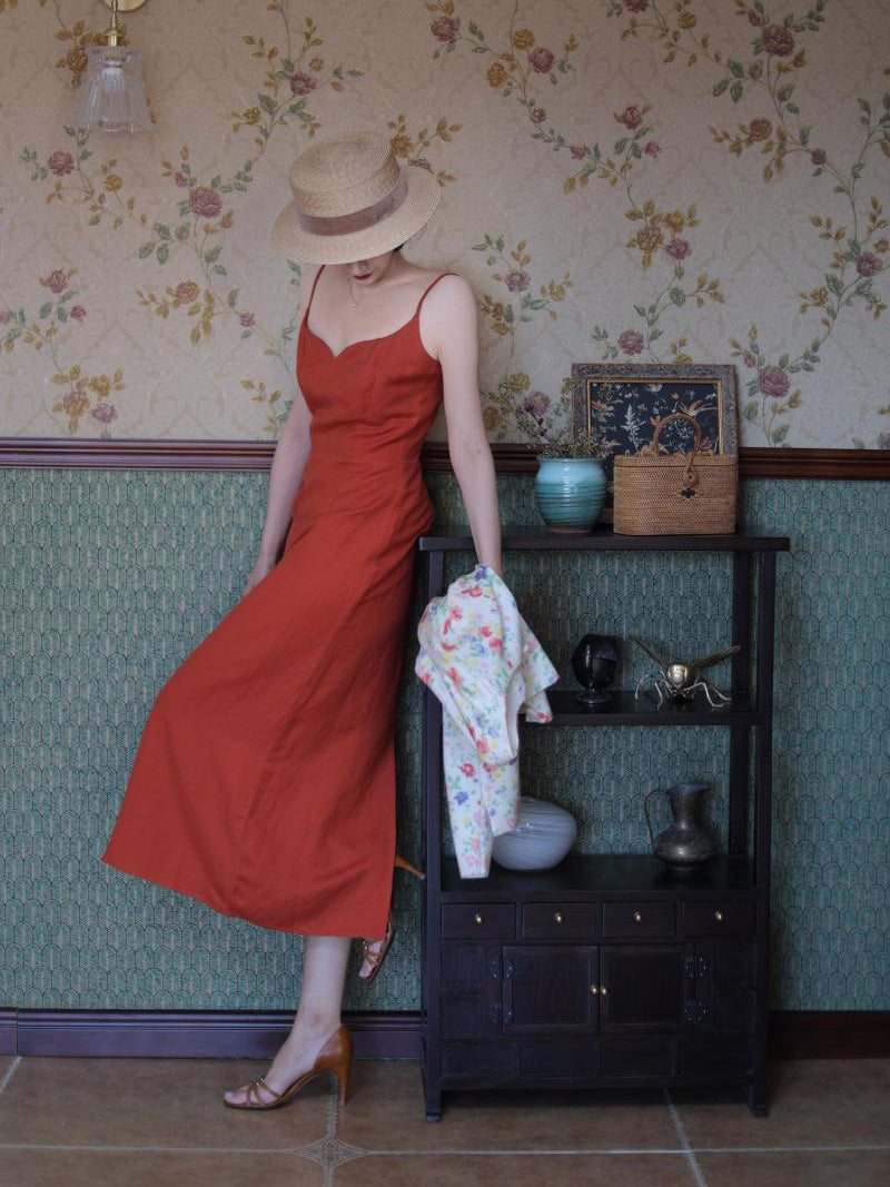 Red lady camisole dress