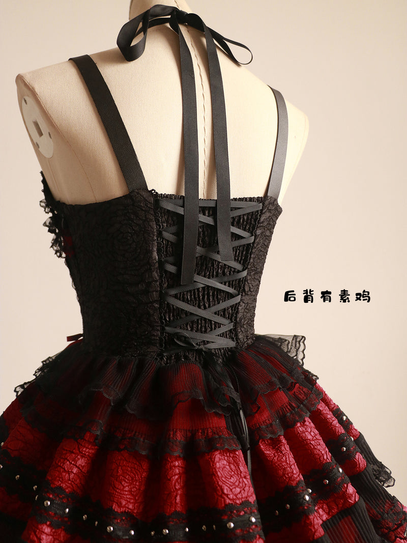 Dark Rose Embroidered Corset Jumper Skirt -Short Ver.