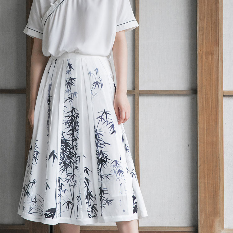 竹林の水墨画チャイナプリーツスカート