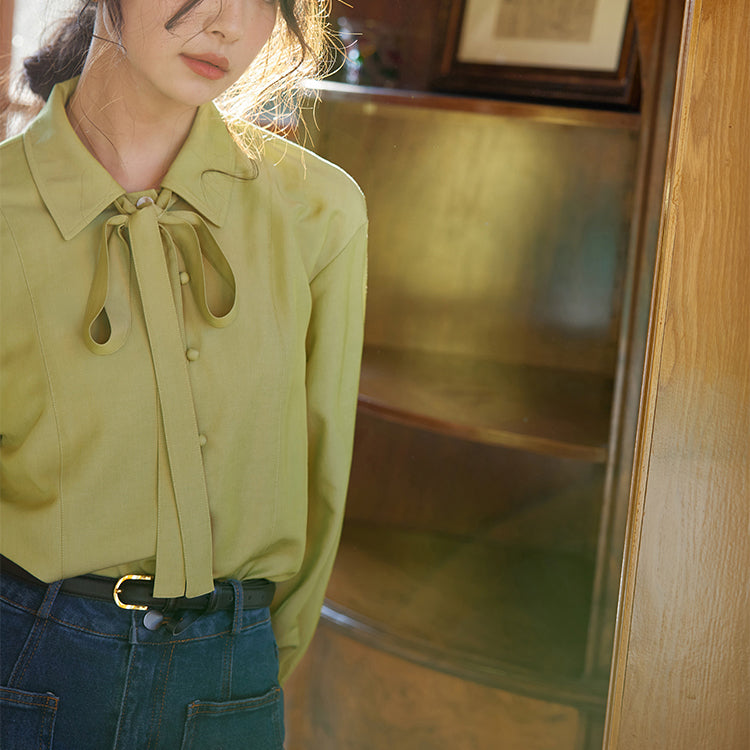 A ribbon blouse with a clear forest
