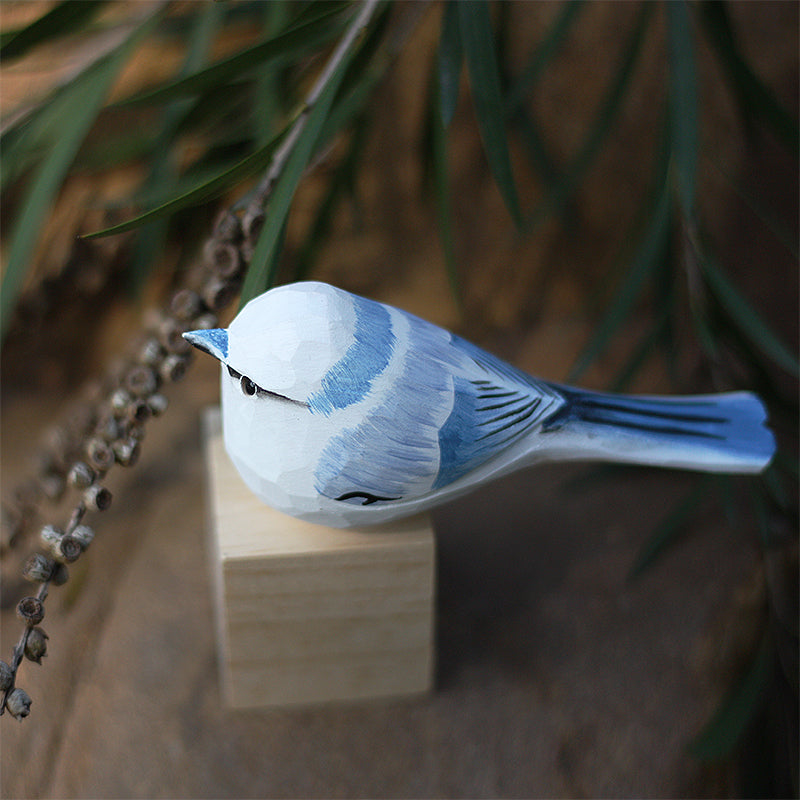 Long-tailed long-tailed wood carving - Blue