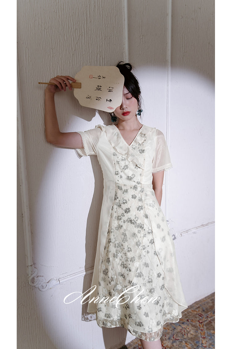 Black shadow flower embroidery elegant dress