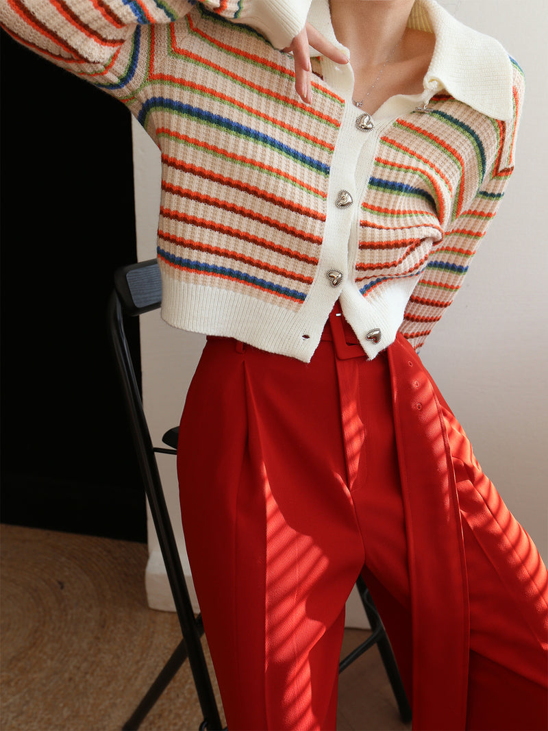 Rainbow Striped Knit Cardigan