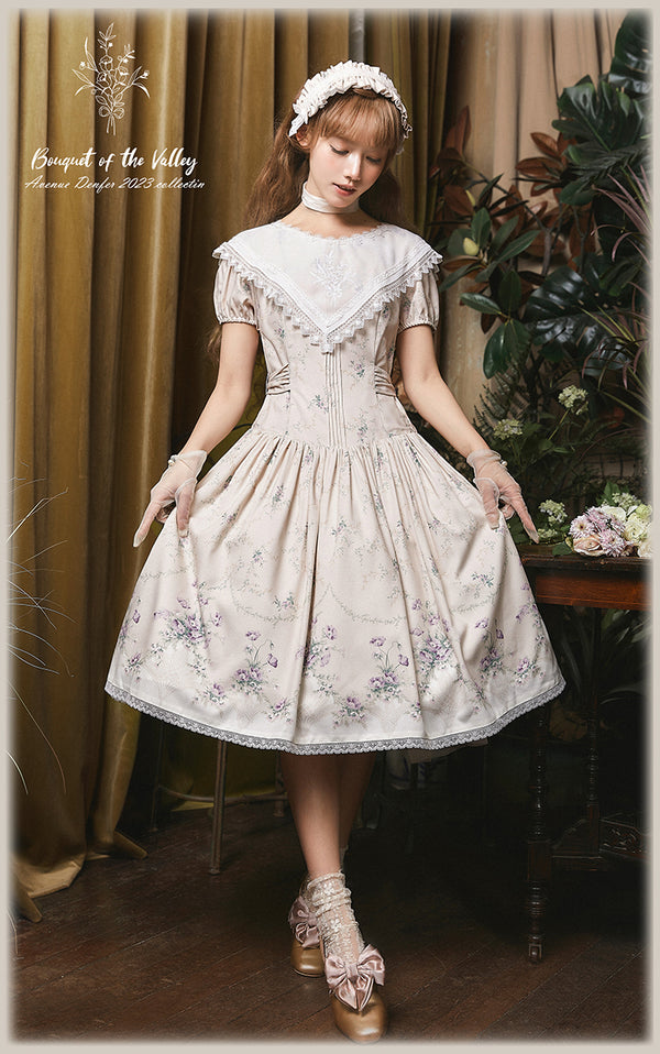 White tea bouquet embroidered classical dress [Planned to be shipped from late May to early June 2023]