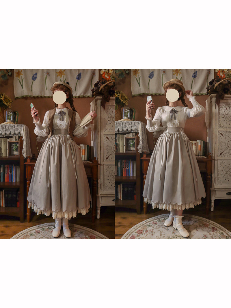 白茶の刺繍コルセットスカート