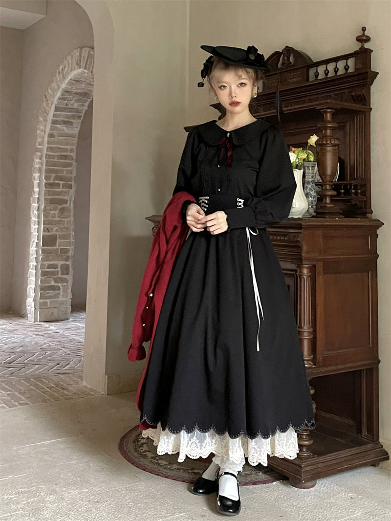 Jet black embroidered corset skirt
