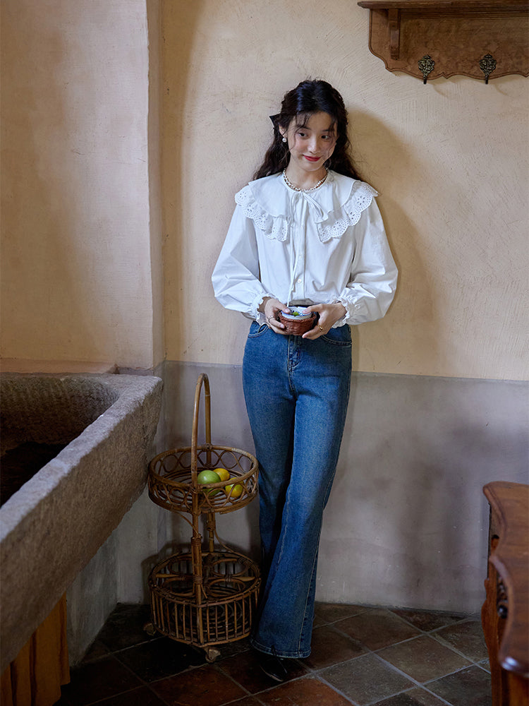 Girl's Embroidered French Retro Blouse