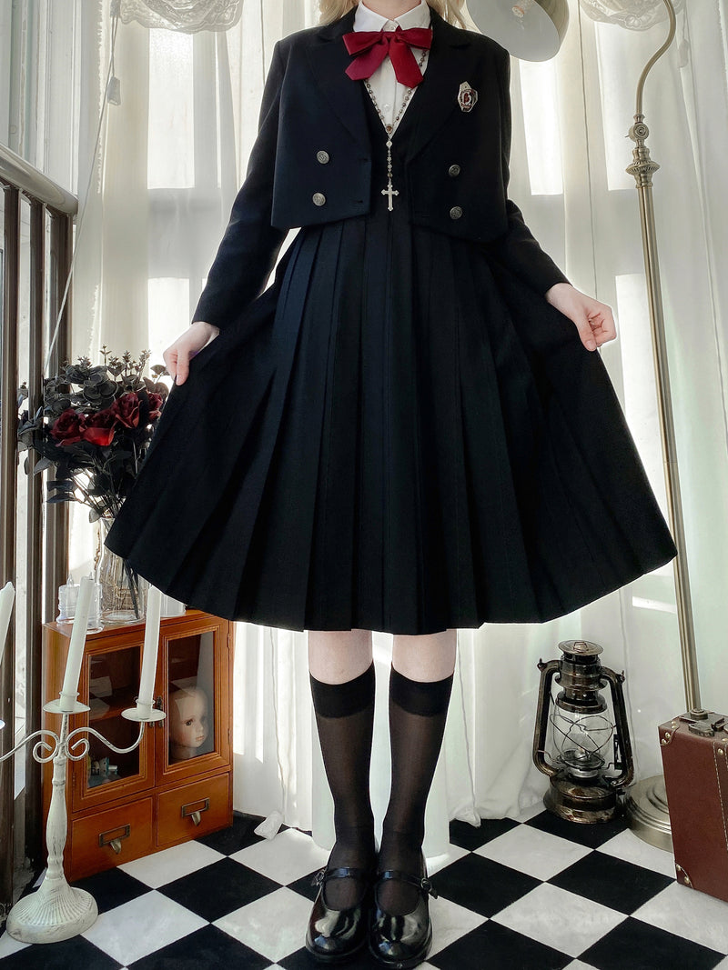 Jet black literature girl classical jumper skirt and short jacket and blouse