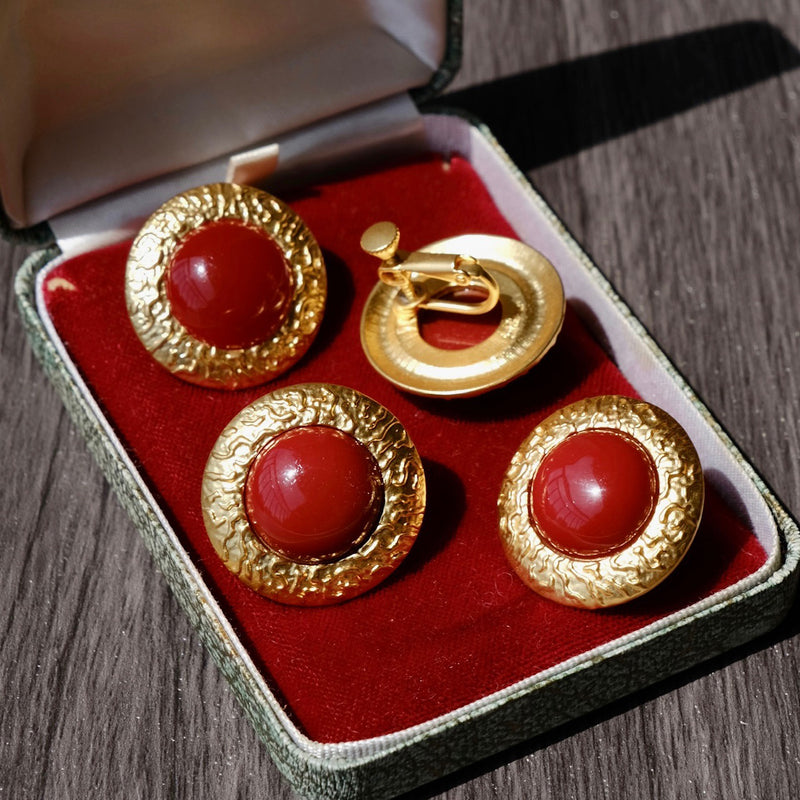 red copper ball earrings