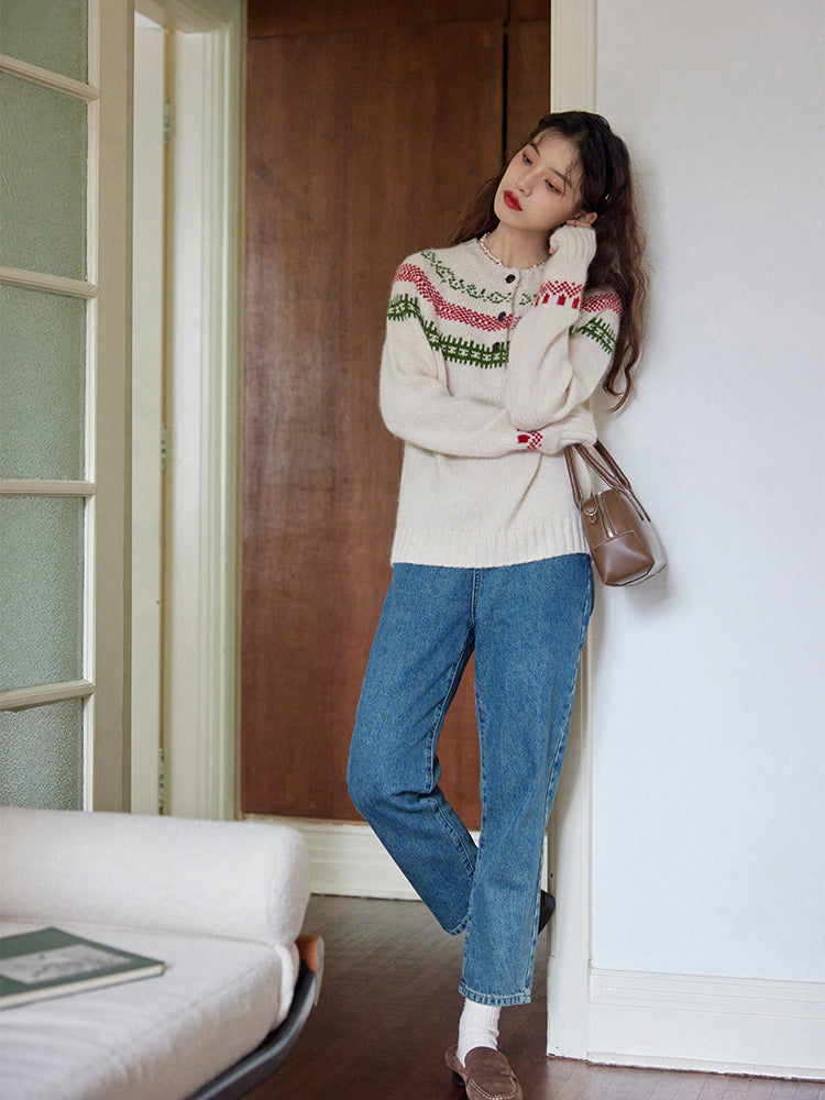 Fair Isle pattern knit sweater