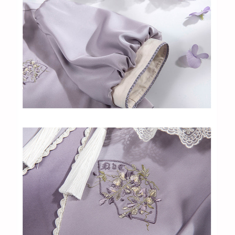 Wisteria Flower Embroidered Chinese Jumper Skirt and Embroidered Short Jacket [Scheduled to be shipped in mid-May 2023]
