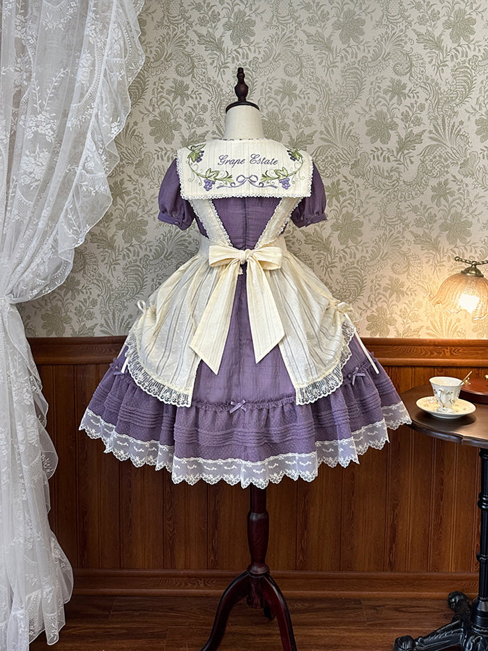 Purple grape embroidered apron [Planned to be shipped from late May to mid-June 2023]
