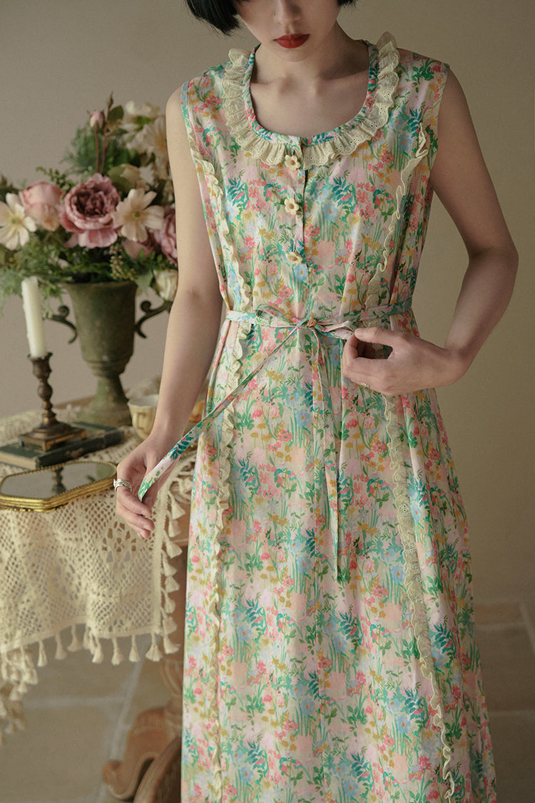 watercolor painting flower crowd sleeveless dress