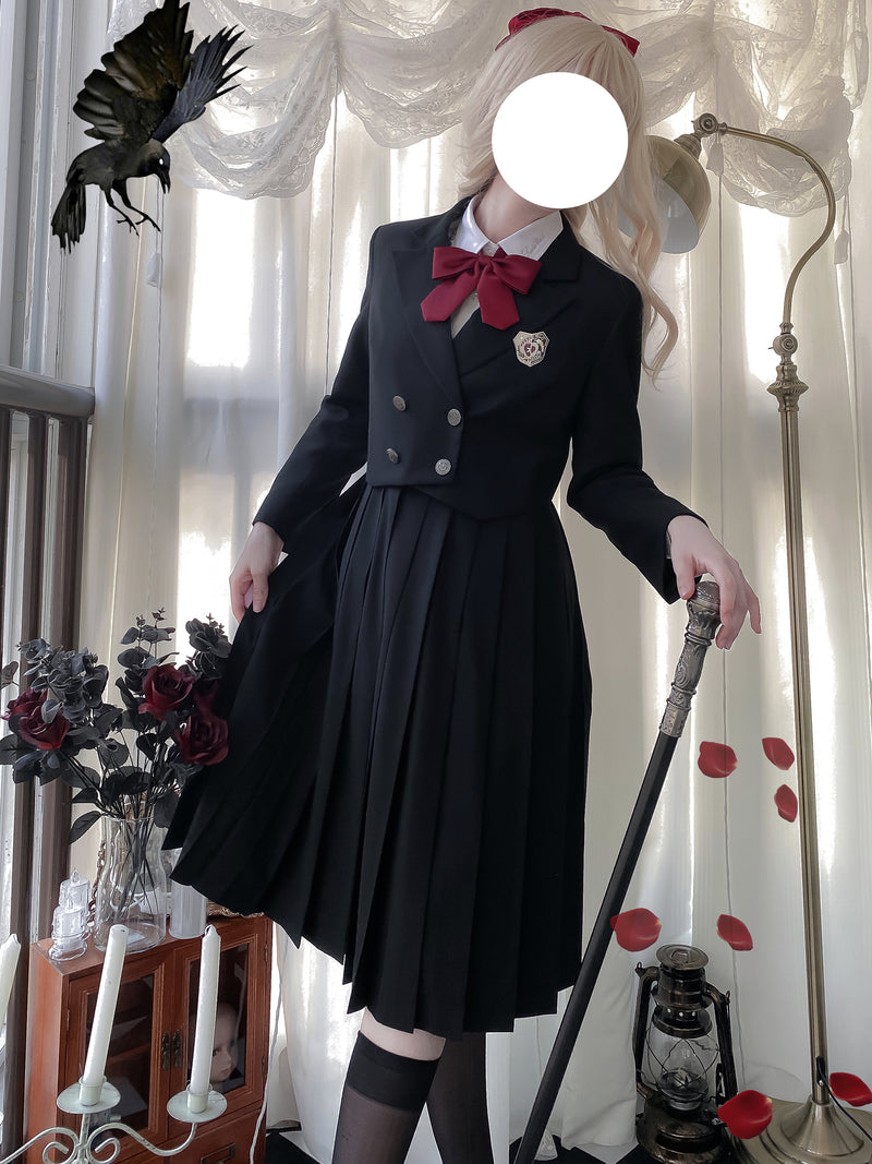 Jet black literature girl classical jumper skirt and short jacket and blouse
