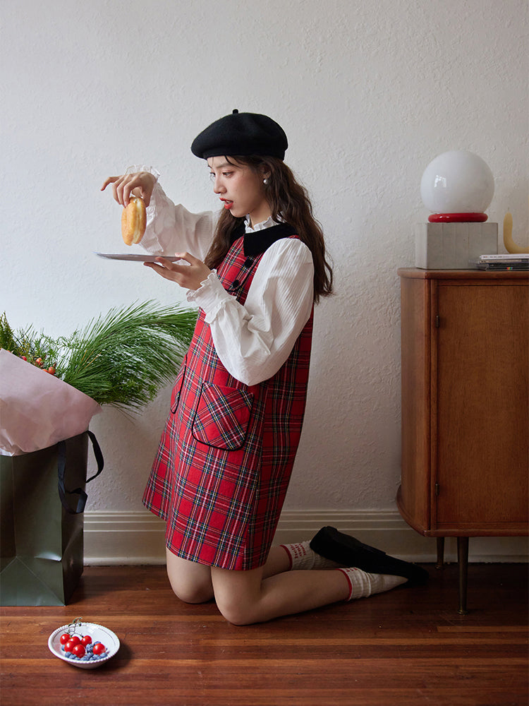 Crimson plaid retro jumper skirt