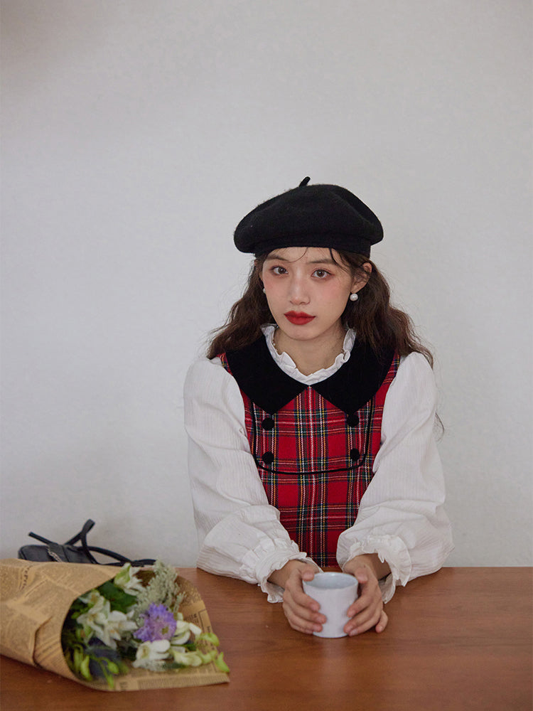 Crimson plaid retro jumper skirt