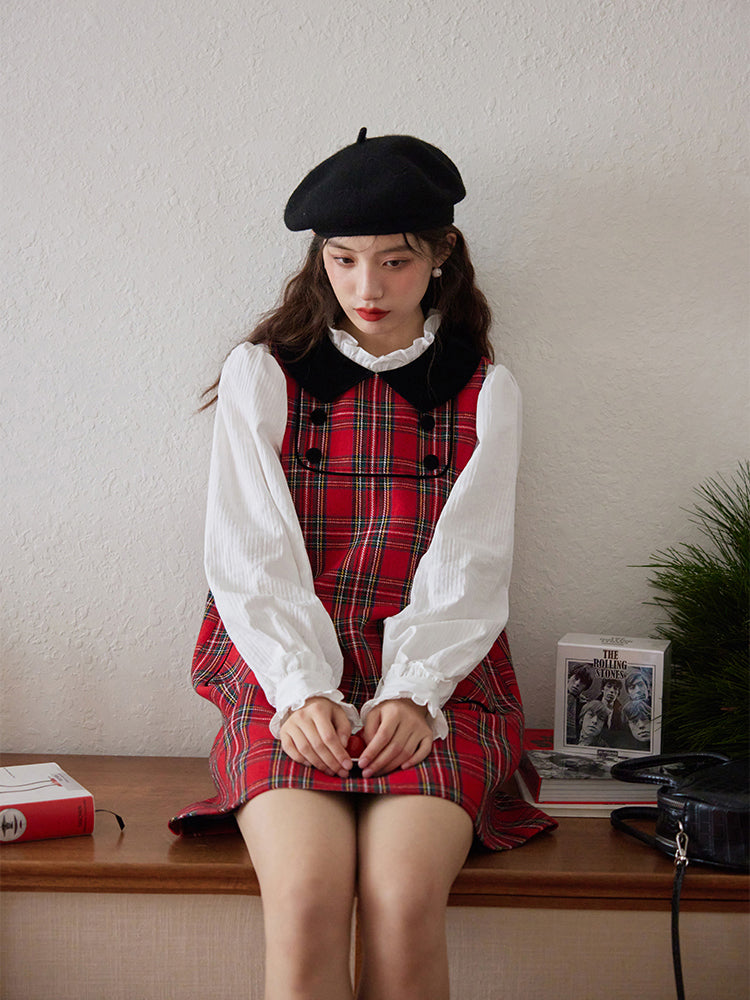 Crimson plaid retro jumper skirt