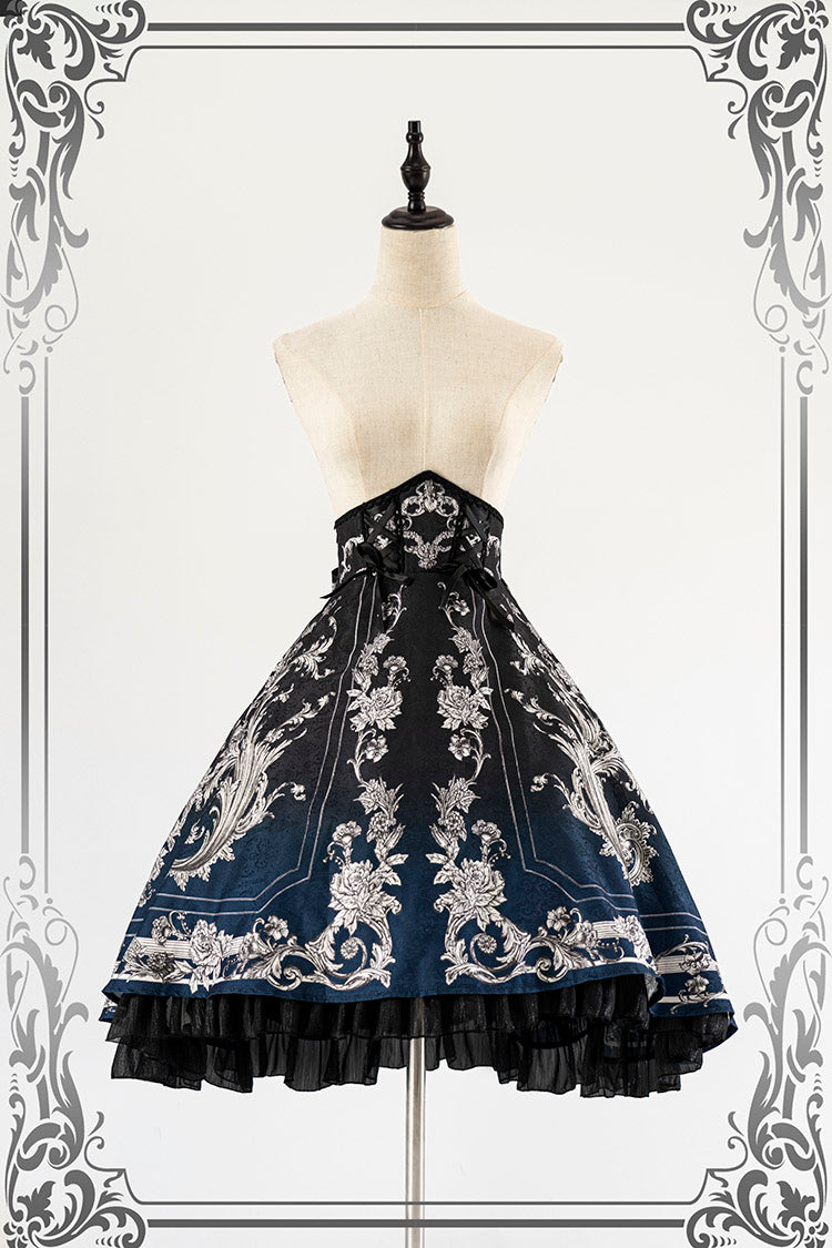 Black navy blue flower ivy pattern corset skirt [Planned to be shipped from early May to late May 2023]