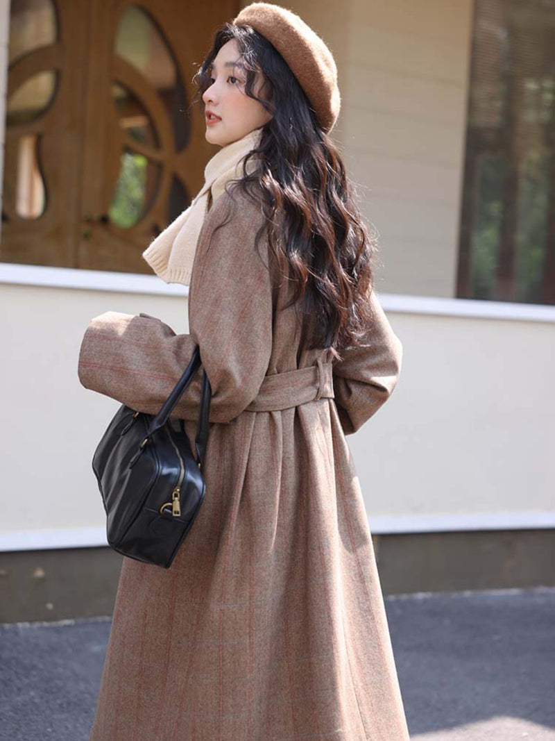 British girl's plaid classical long coat