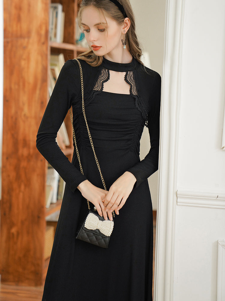 Queen embroidery slim knit dress