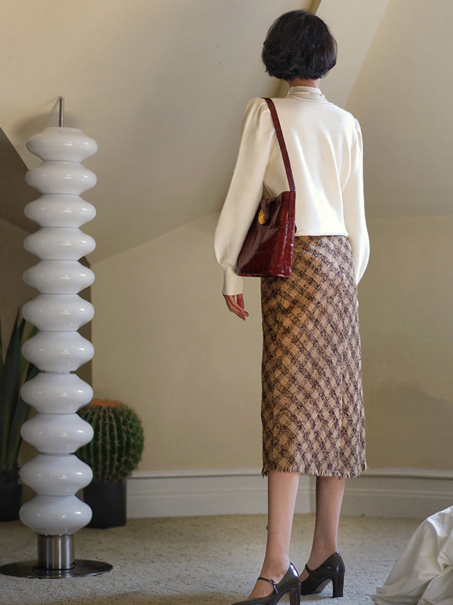 Western plaid high waist tweed skirt