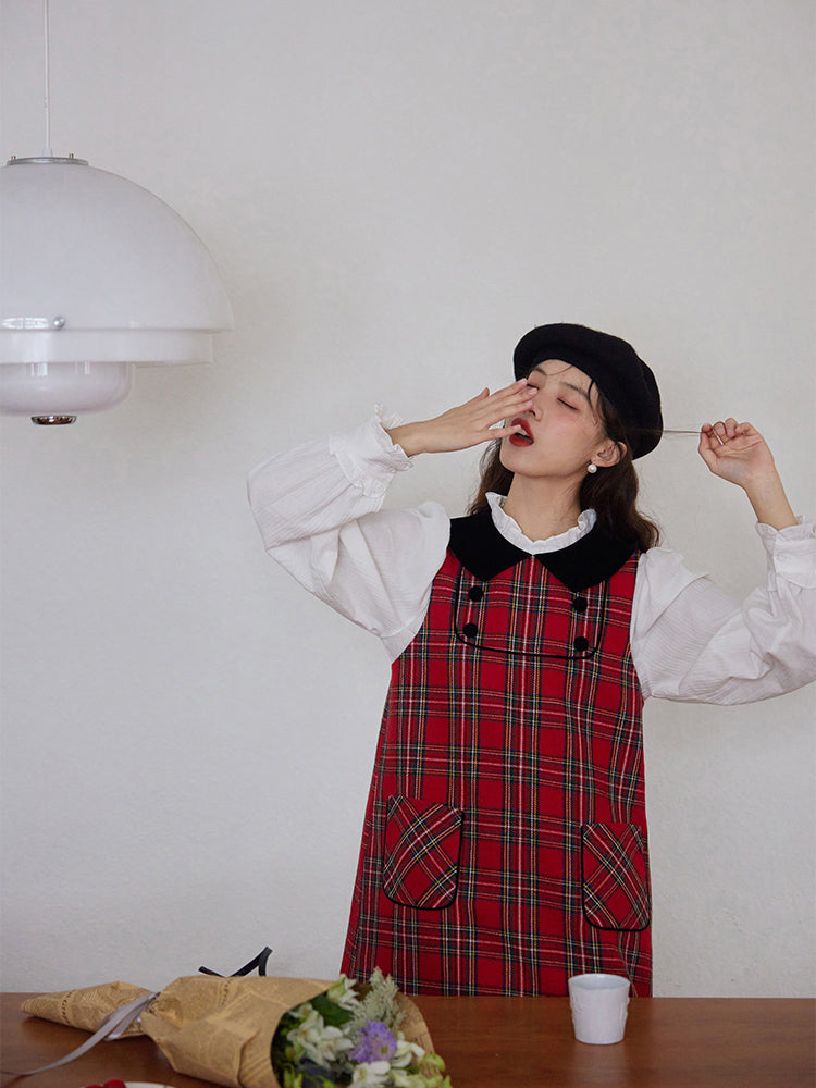 Crimson plaid retro jumper skirt