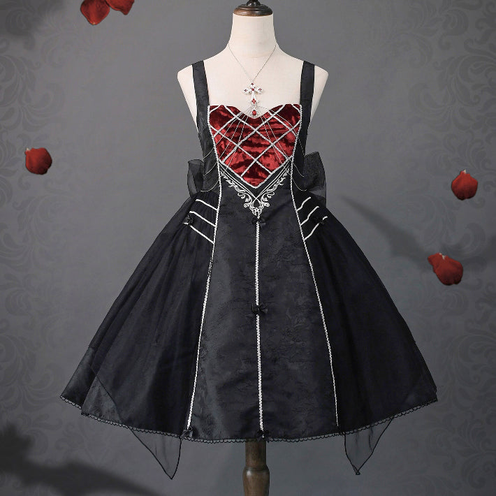 漆黒に咲く薔薇柄ジャンパースカートとボレロトップス