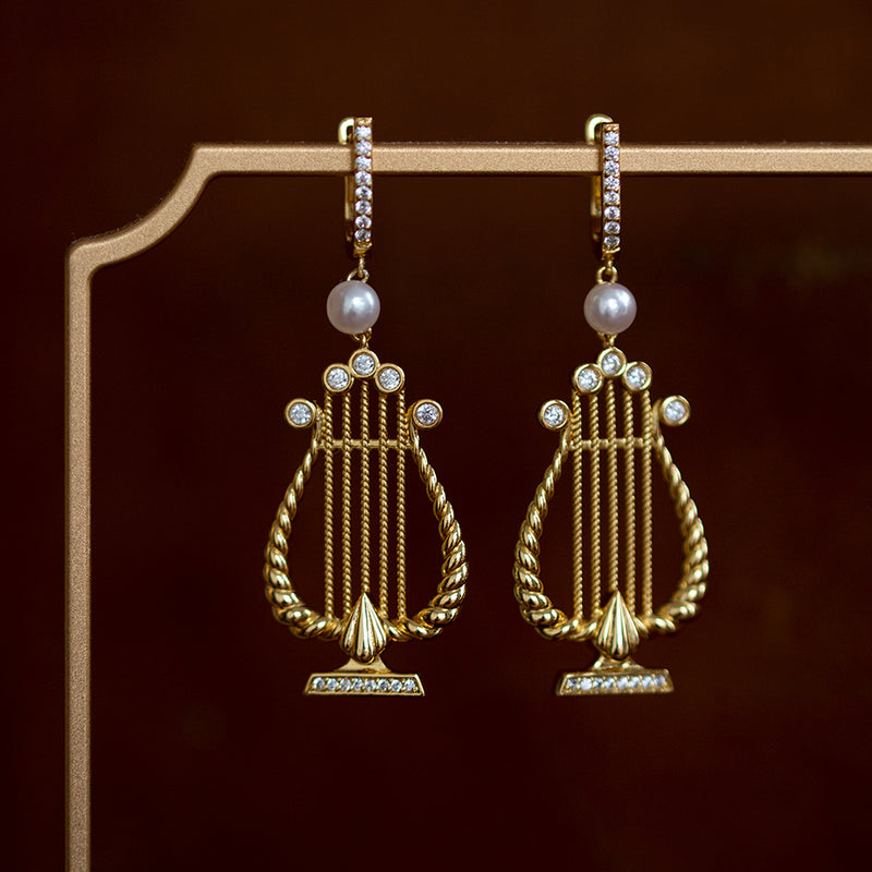 gold lyre earrings