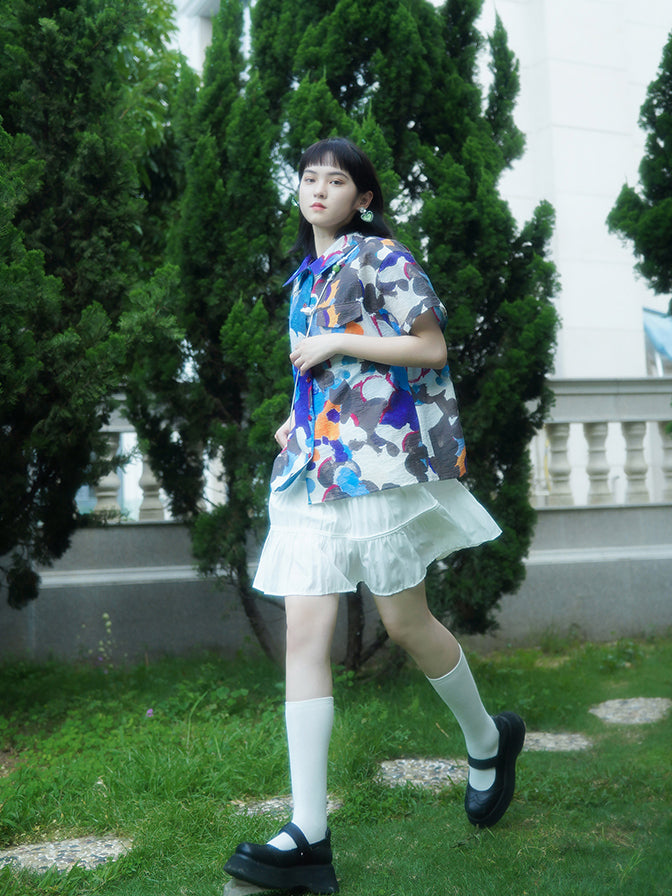 Cornflower oil painting blouse