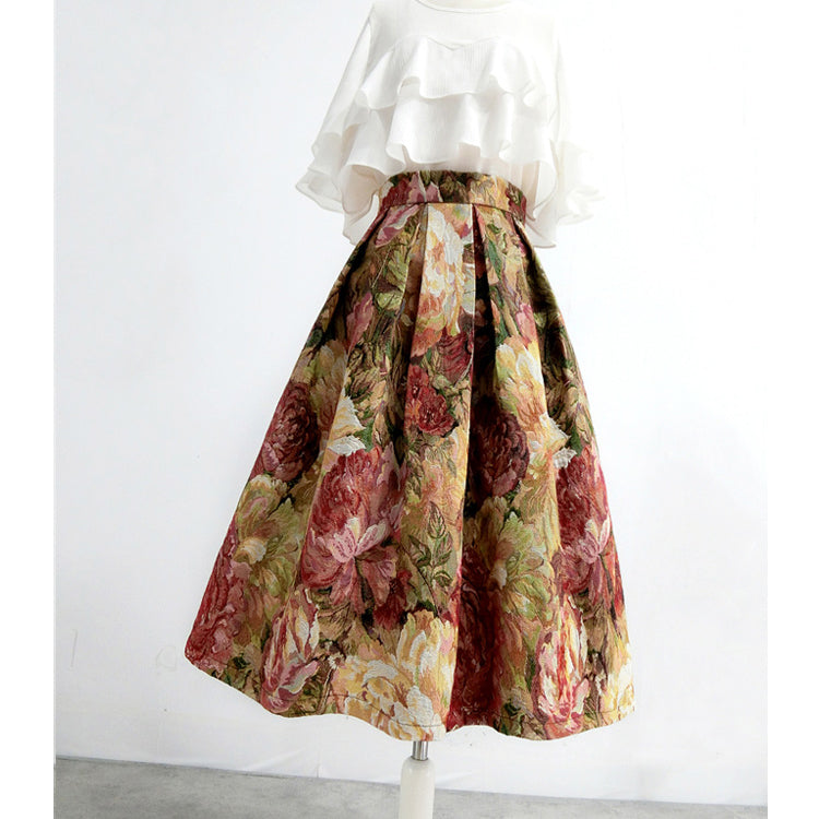 oil painting floral hepburn skirt
