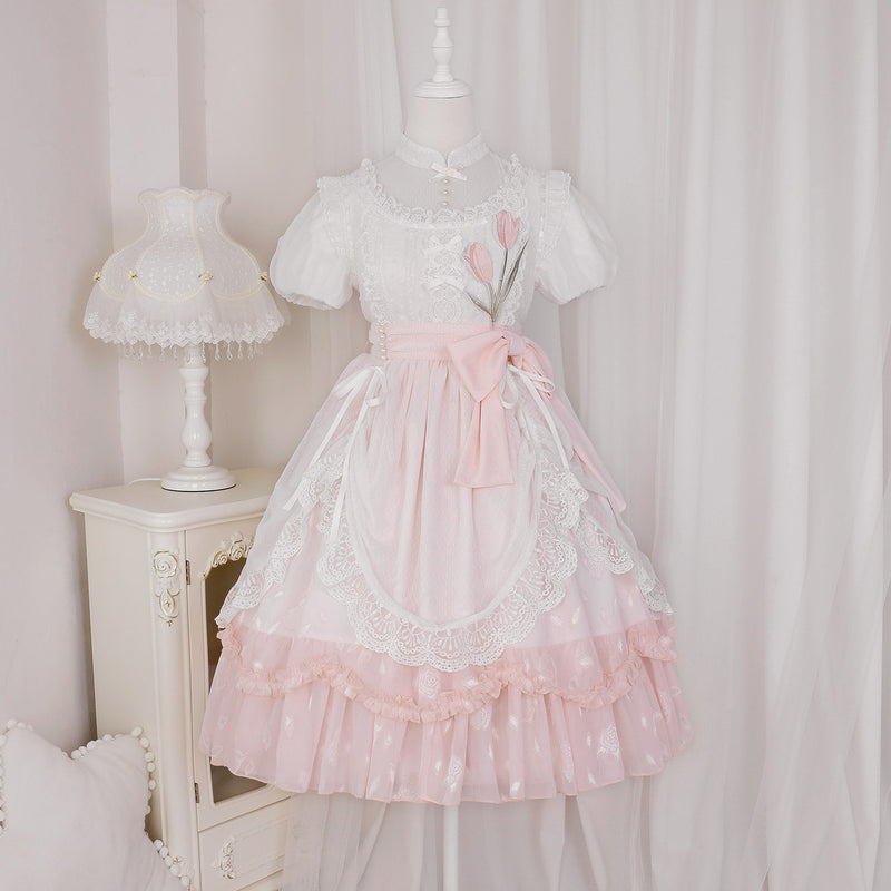 Pale pink flower embroidered dress [Planned to be shipped in mid-June 2023]