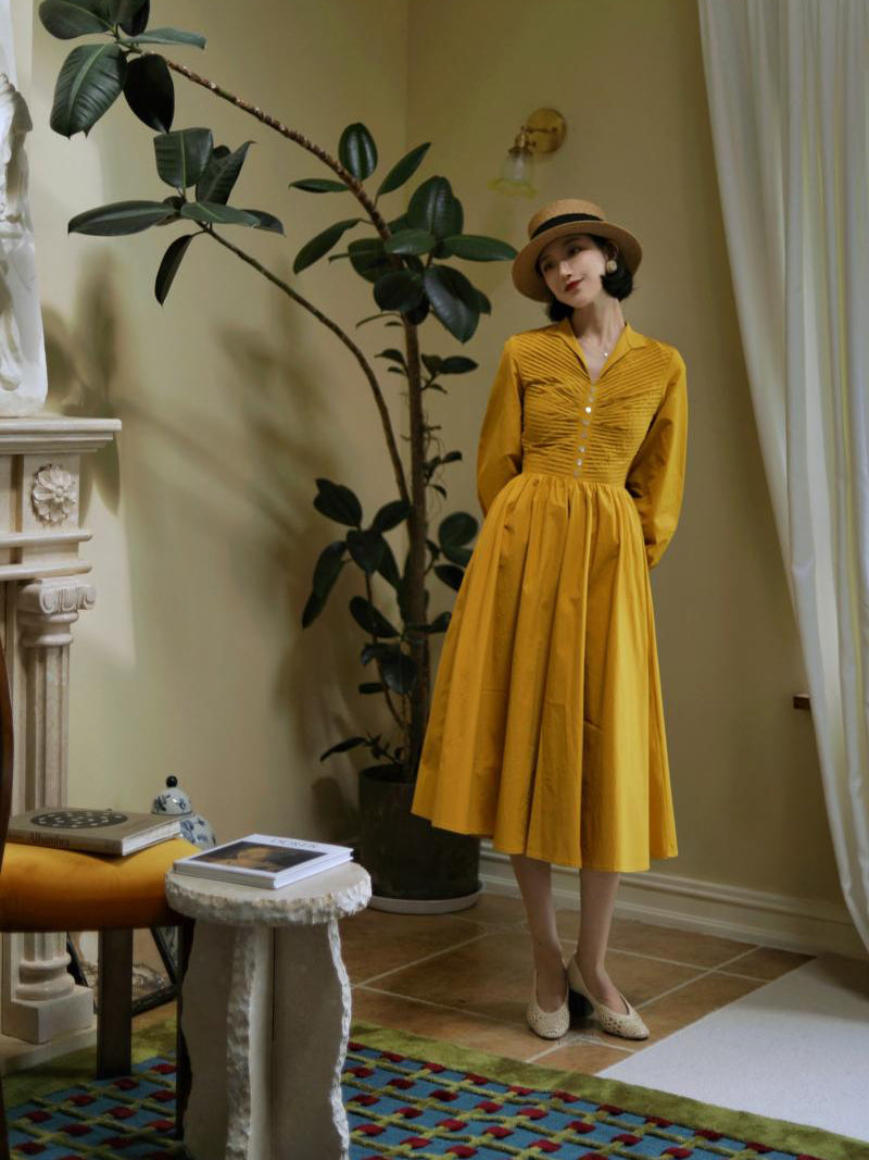 Wisteria Yellow Lady Hepburn Dress