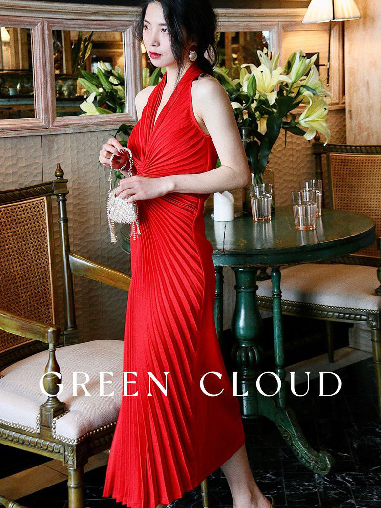 Crimson Lady Pleated Retro Dress