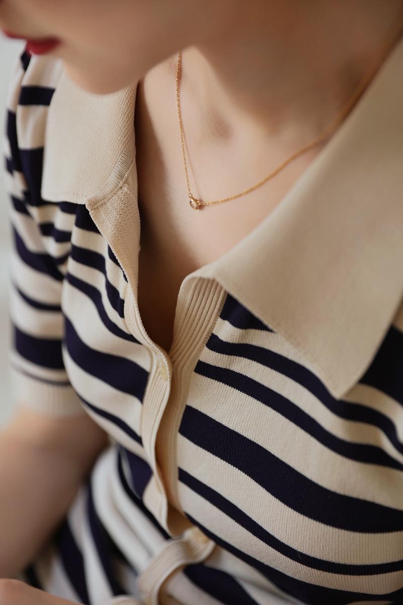 Deep striped polo knit dress