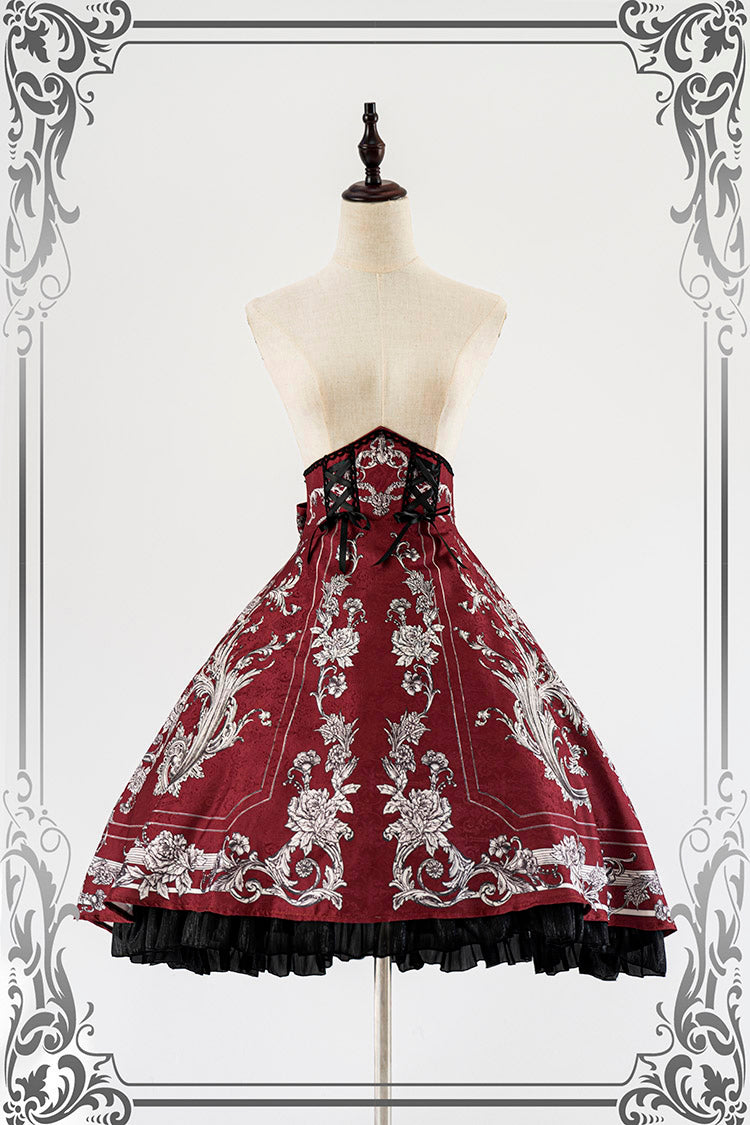 Crimson flower vine pattern corset skirt [Planned to be shipped from early May to late May 2023]