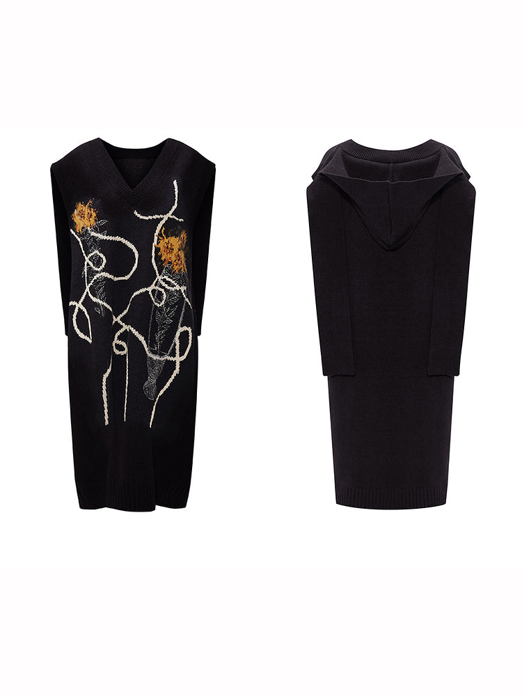 Embroidered knitted dress with sunflowers in a vase