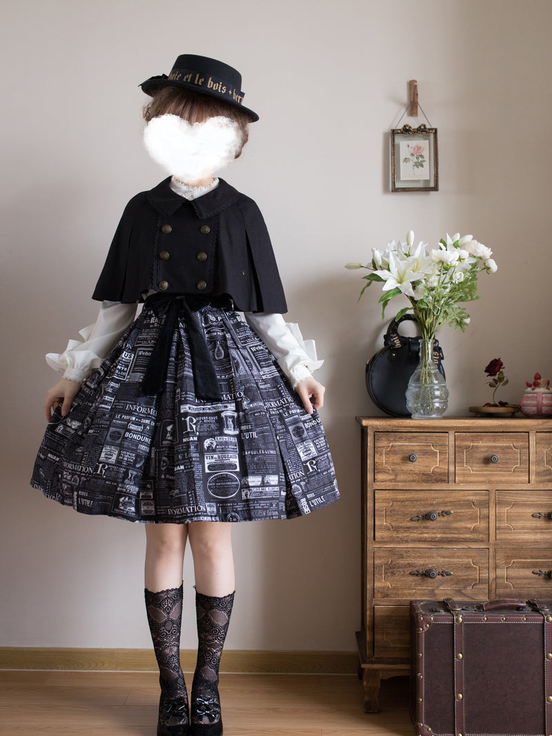 French old newspaper advertisement pattern black jumper skirt and skirt