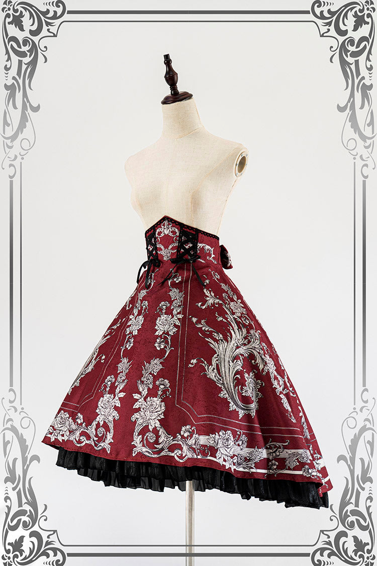 Crimson flower vine pattern corset skirt [Planned to be shipped from early May to late May 2023]