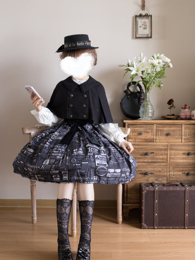 フランスの古新聞の広告柄ブラックジャンパースカートとスカート