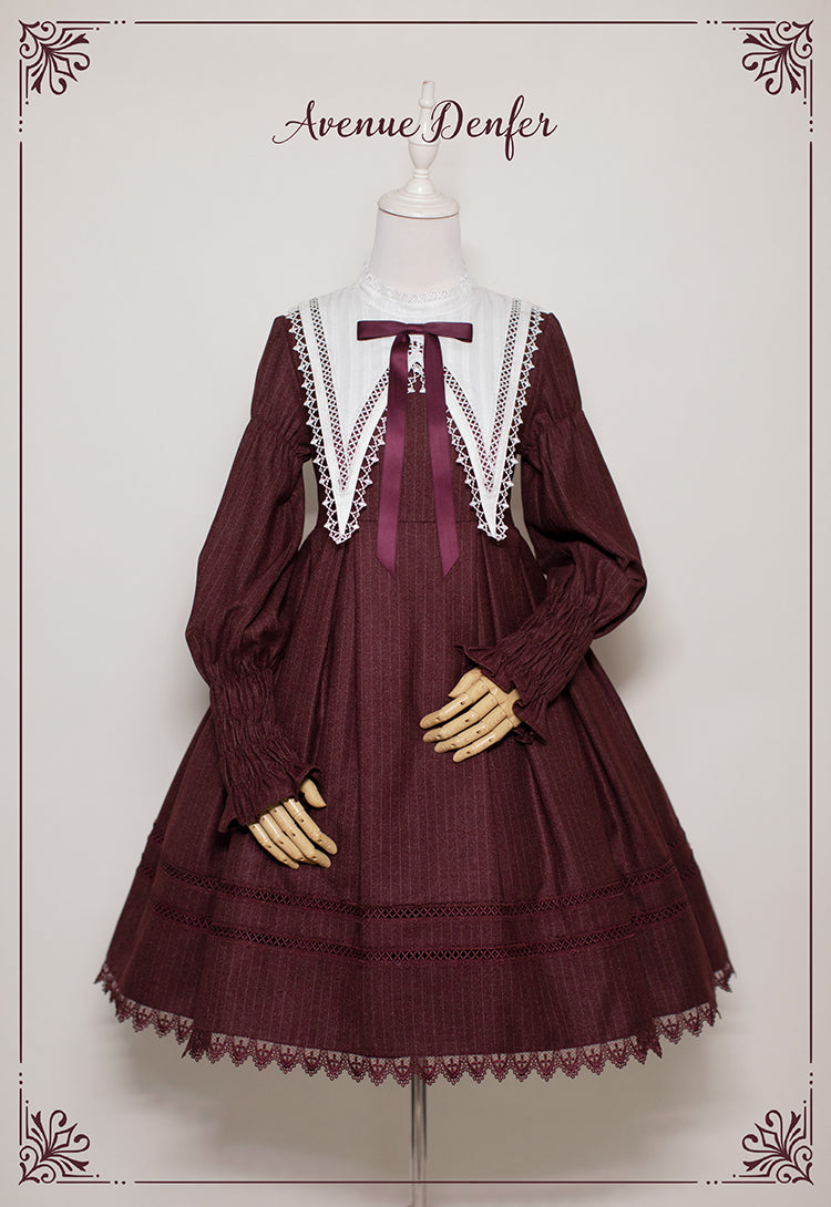 Copper-colored vertical striped embroidery classical dress [Planned to be shipped from early April to late April 2023]