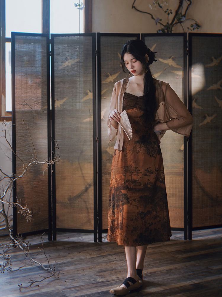 Folding screen picture of the castle Camisole dress and cardigan