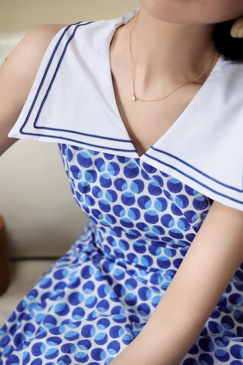 Blue indigo polka dot classical dress – ManusMachina