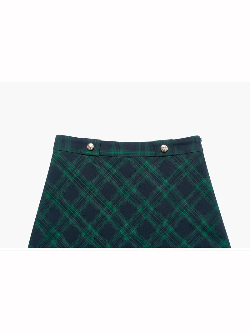 深緑のお嬢様の格子縞ハーフスカート