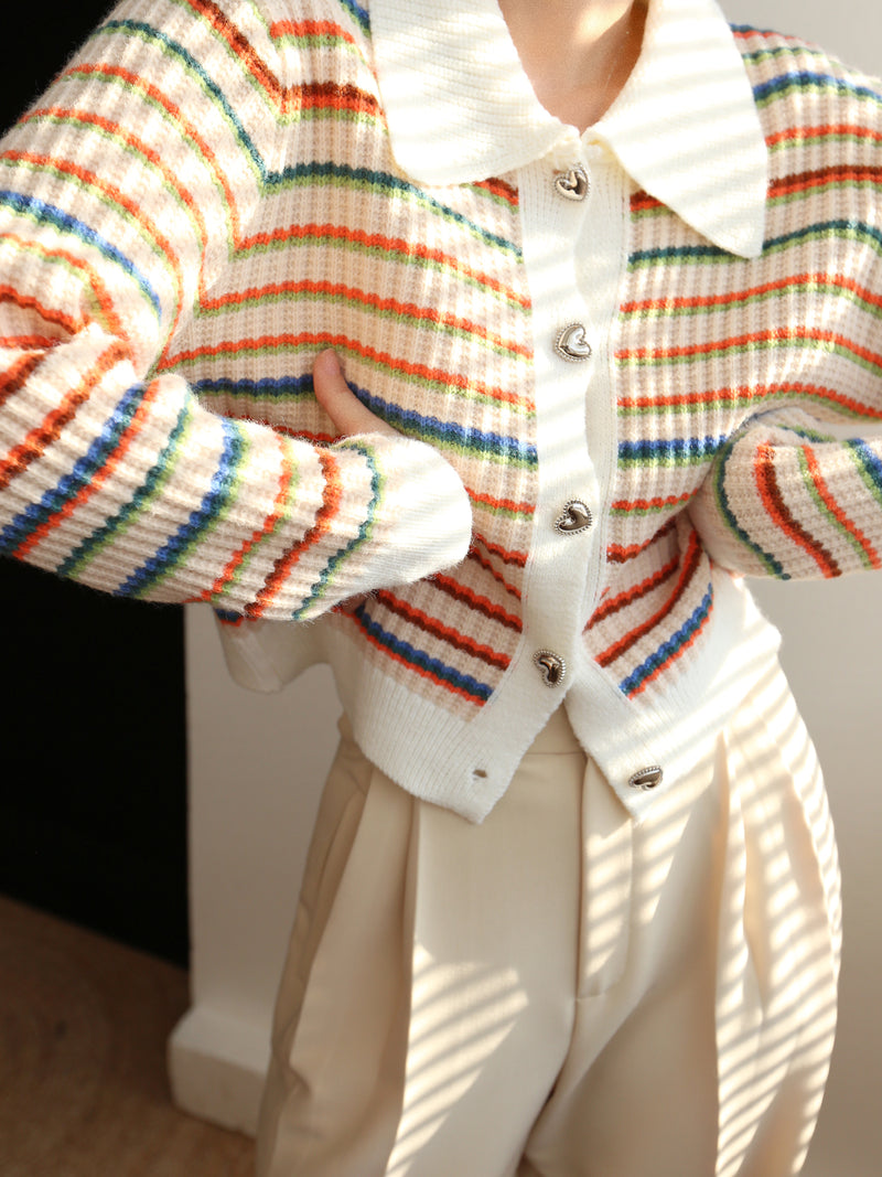 Rainbow Striped Knit Cardigan